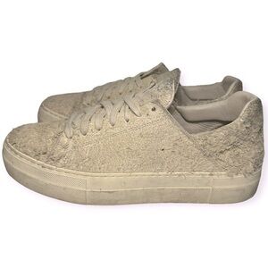Helmut Lang Women’s Size 38 8 Ivory Cream Brushed Scuffed Up Suede Sneakers